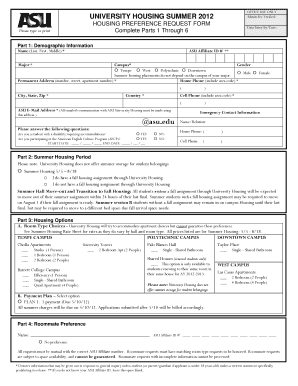 UNIVERSITY HOUSING SUMMER Asu  Form