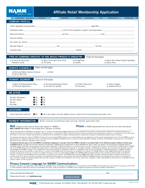 Affiliate Retail Membership Application NAMM Namm  Form