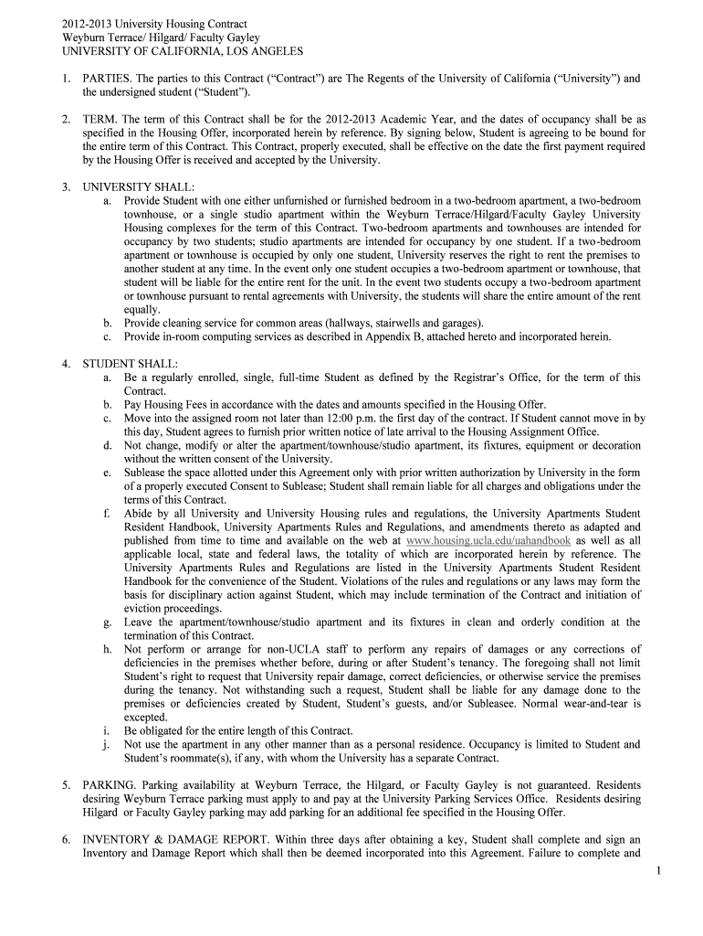 University Housing Contract Weyburn Terrace Hilgard Houses UNIVERSITY of CALIFORNIA, LOS ANGELES 1 Housing Ucla  Form