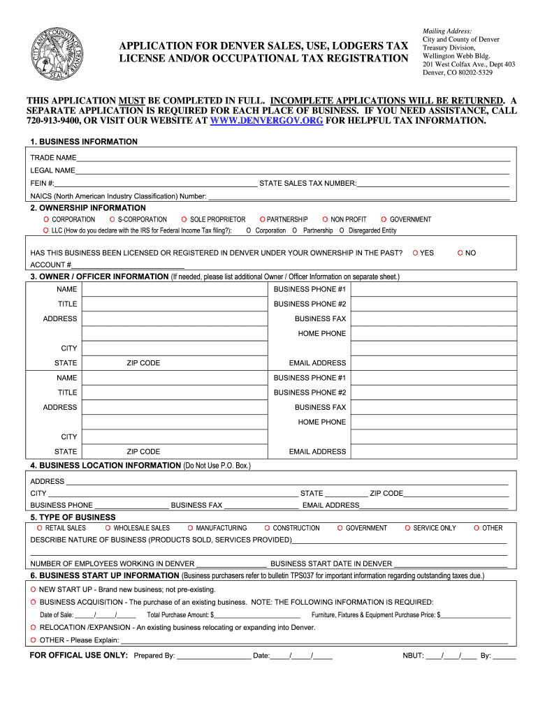 Denver Sales Tax Login  Form