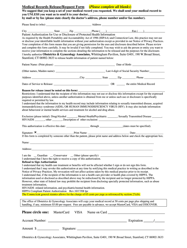 Blank Medical Records Release Form