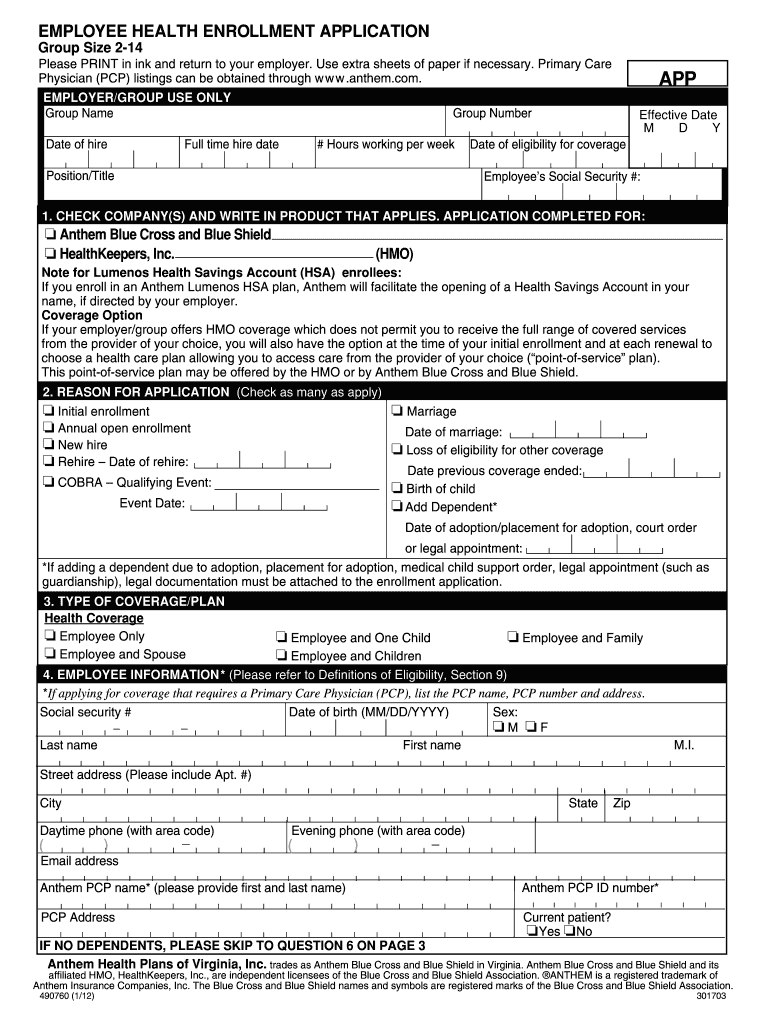Get and Sign Employee Enrollment Group 2012-2022 Form