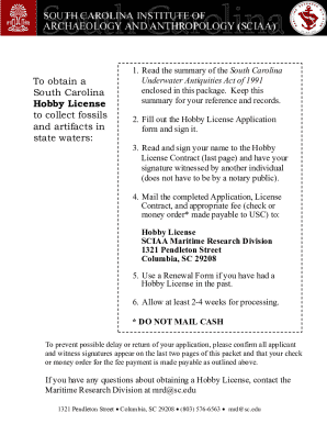 South Carolina Hobby License  Form