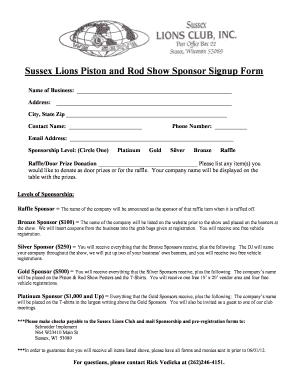 Sponsor Form Sussex Lions Club Sussexlions