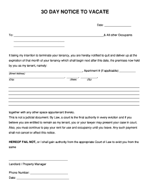 30 Day Eviction Notice Fill Out And Sign Printable Pdf Template Signnow