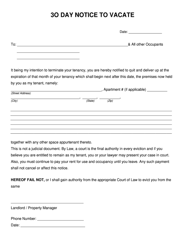 30 Day Notice To Landlord Fill Out And Sign Printable Pdf Template Signnow