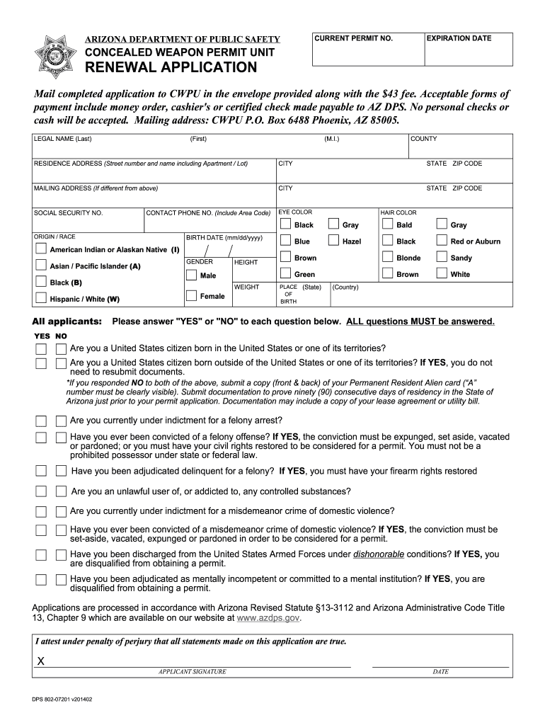 Arizona Ccw Renewal  Form