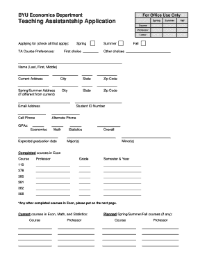 Teaching Assistantships in the Economics Department Economics Byu  Form