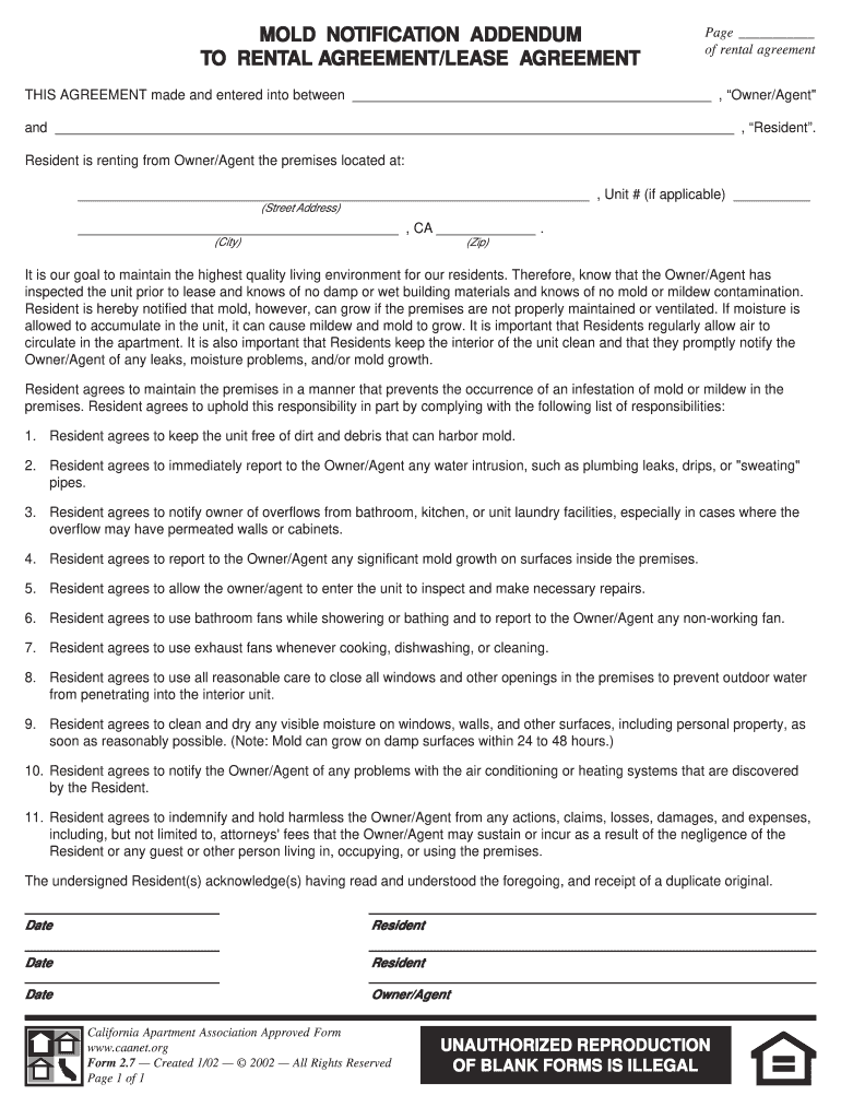  California Rental Mold Disclosure Form 2002-2024