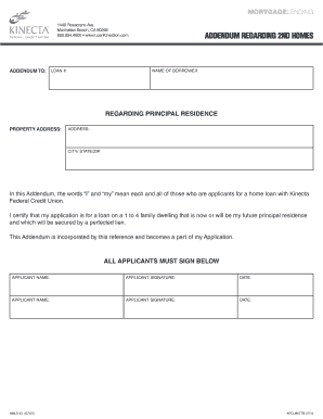 ADDENDUM REGARDING 2ND HOMES Kinecta Federal Credit Kinecta  Form