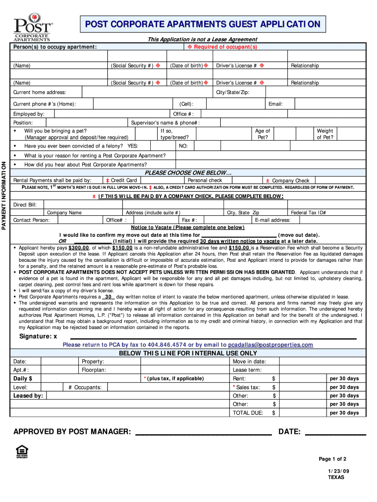  Post Properties Application  Form 2009