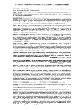 Winter Storage Agreement Fillable Form