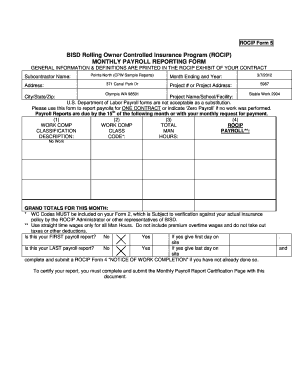 Rocip Monthly Reporting  Form