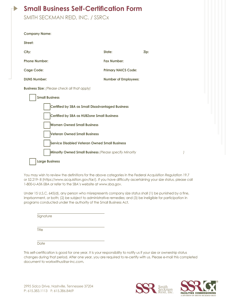 Small Business Self Certification Form