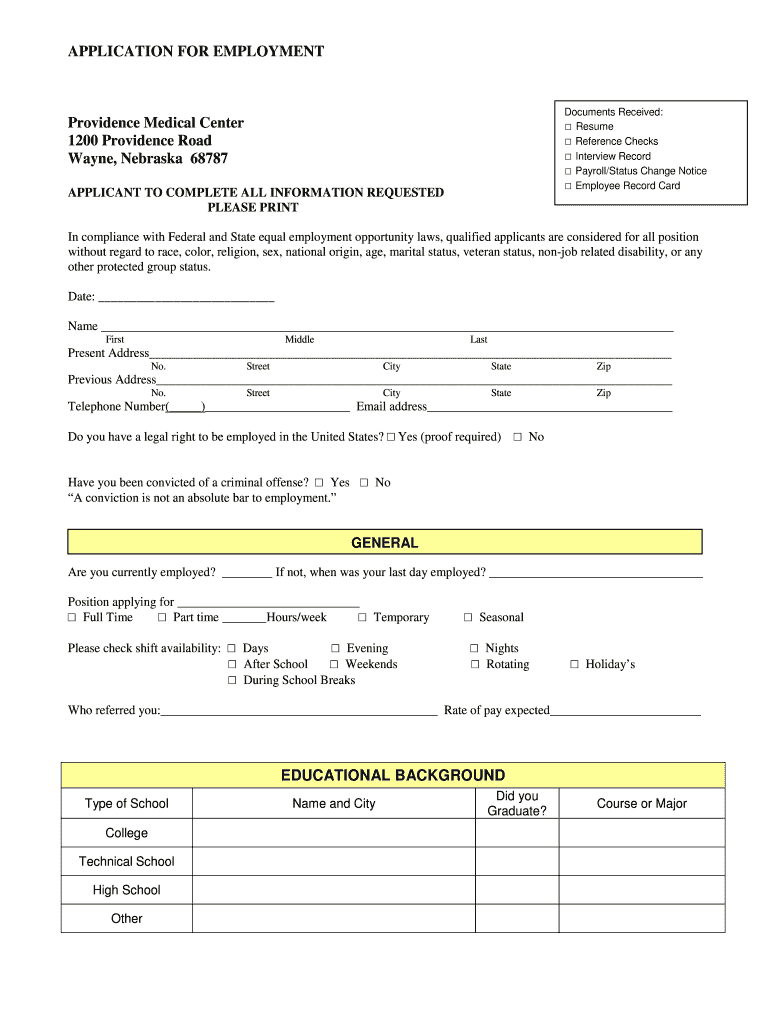 Providence Medical Center Online Job Applications Form