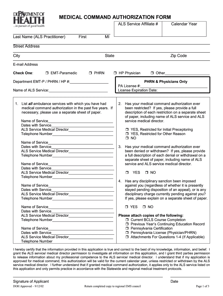  Pa Medical Command Authorization Form 2002