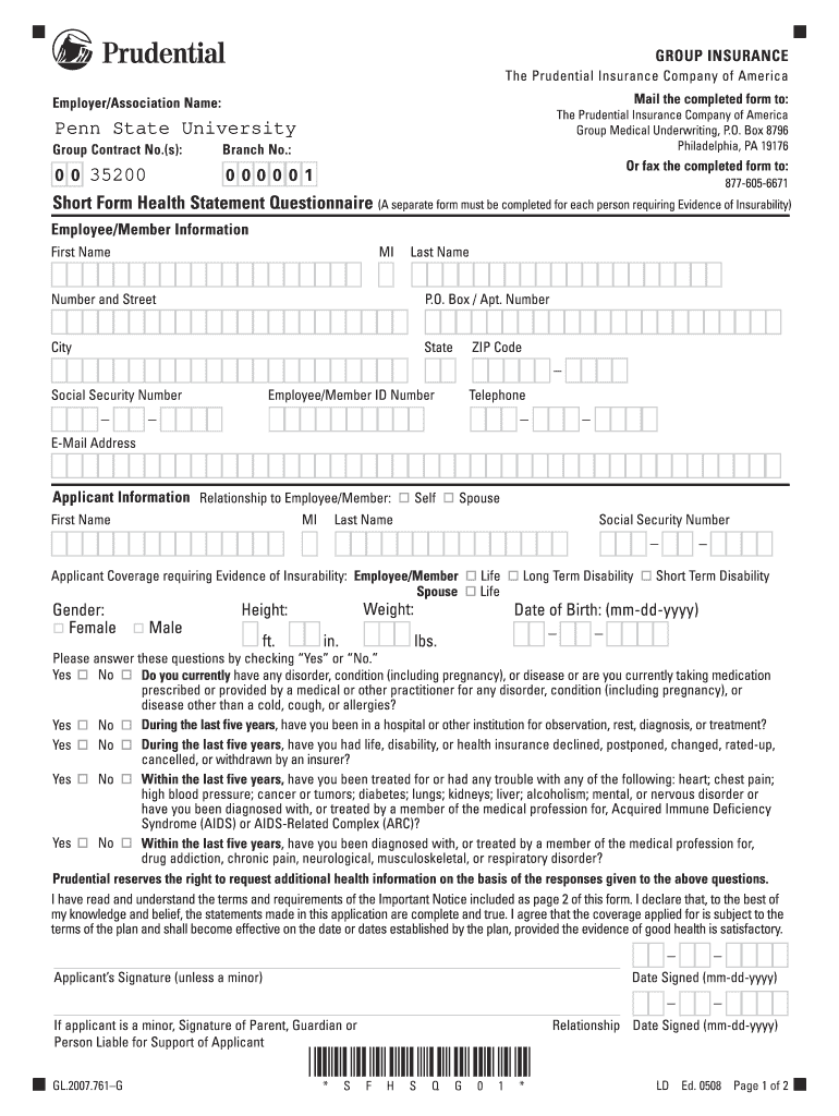 Prudential Proof of Good Health  Form