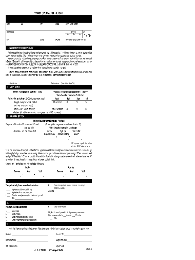 Illinois Dmv Vision Test  Form