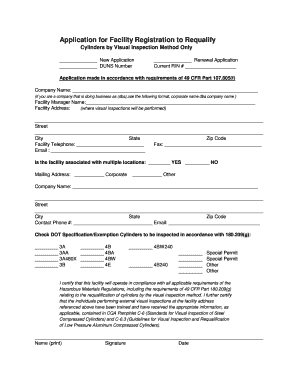 Applicaotn for Facility Registration to Requalify Cylinders by Visual Inspection Method Only  Form