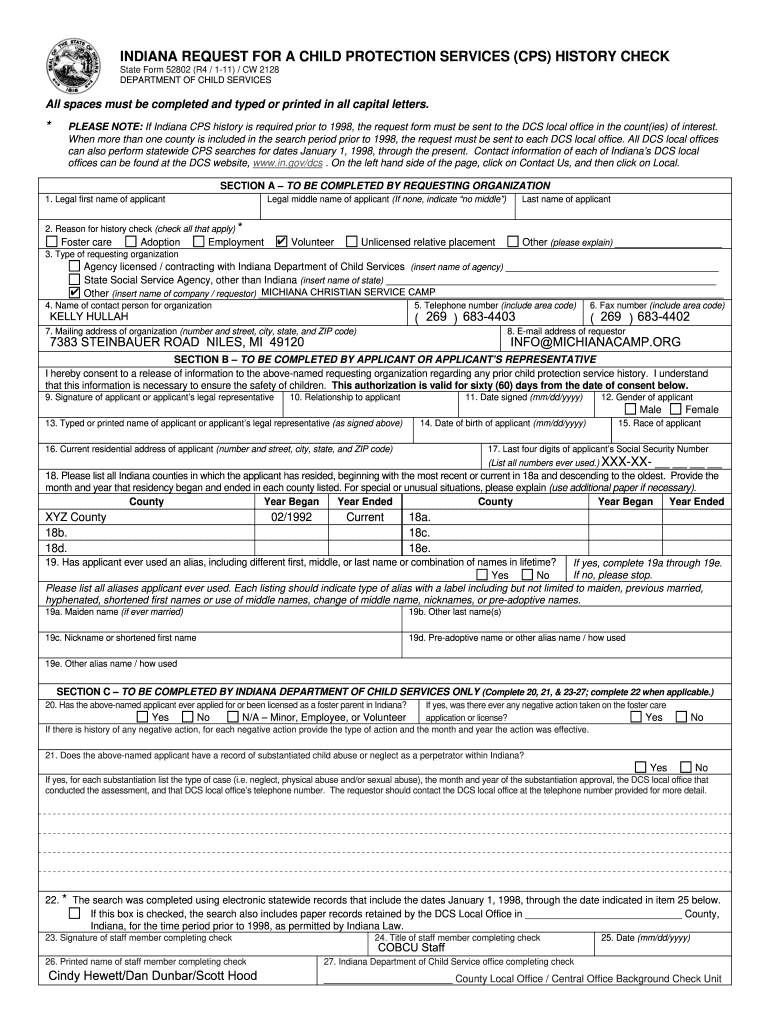 Indiana Request for a Child Protection Services Form
