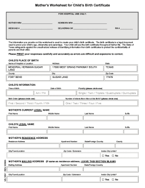 Birth Certificate Worksheet  Form