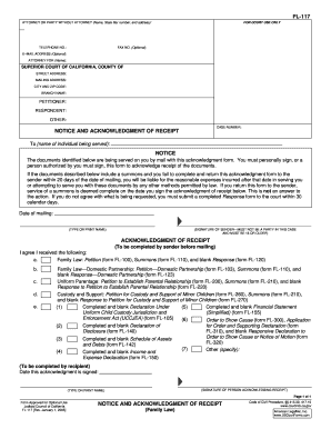 Notice of Acknowledgement and Receipt Family Law  Form