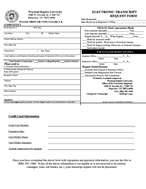 Wayland Baptist University Transcript Request  Form