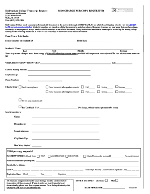Kishwaukee College Official Transcript Request  Form