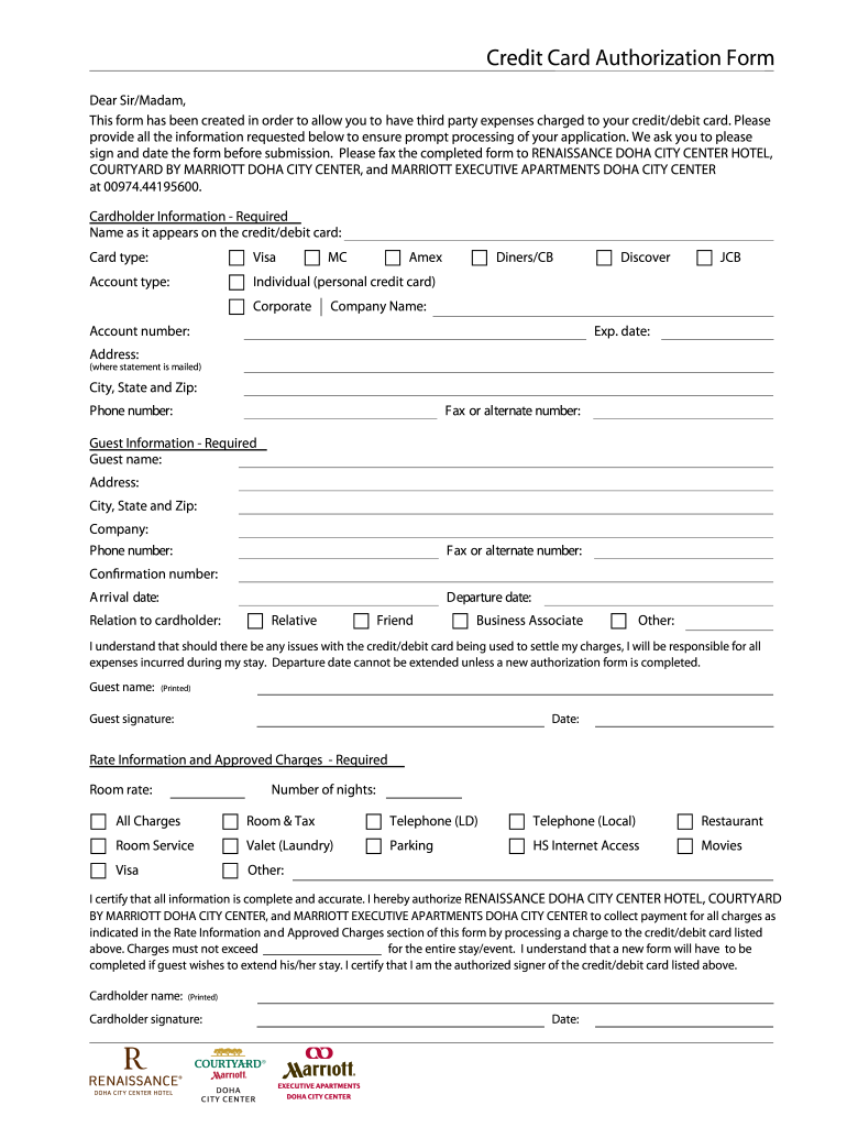 Credit Card Authorization Form