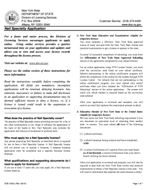  Gov Nail Specialty Application Read the Instructions Carefully Before Completing the Application Dos Ny 2014