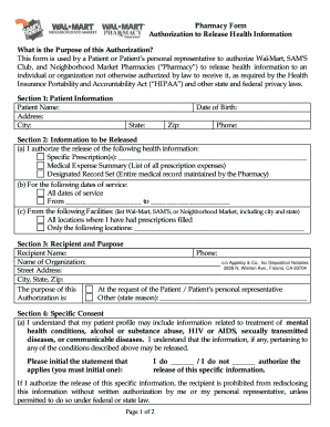 Walmart Pharmacy Medical Expense Report  Form