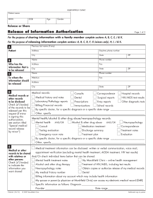 Marshfield Clinic Medical Records  Form