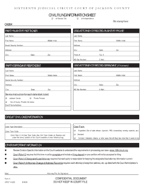 Civil Cover Sheet for Missouri  Form