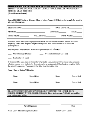 Little Rock Ark 3 Years Old Program Form