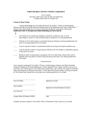 Citadel Drug Test  Form