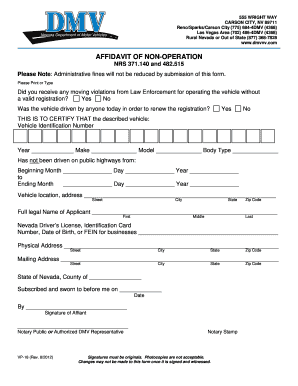  Non Operational Vehicle Registration Nevada 2012