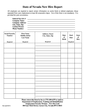 Nevada New Hire Reporting  Form