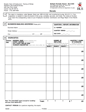 Multiple Worksite Report Bls 3020  Form