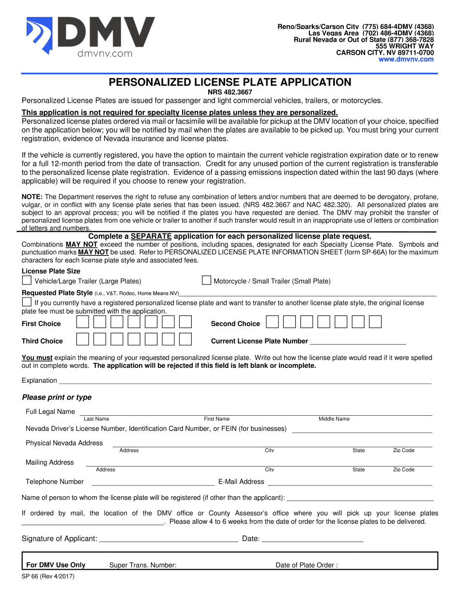 Get and Sign Nevada Personalized License 2019-2022 Form