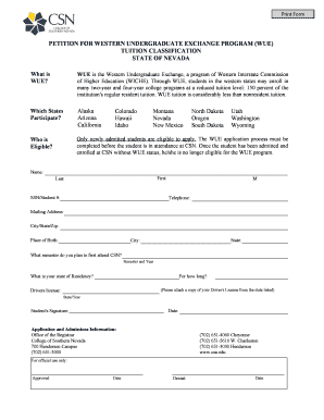 College of Southern Nevada Western Undergraduate Exchange Form