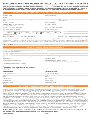 Provenge Enrollment Form