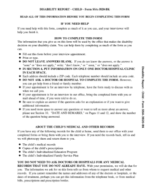 0960 0577 Disability Report Child Form