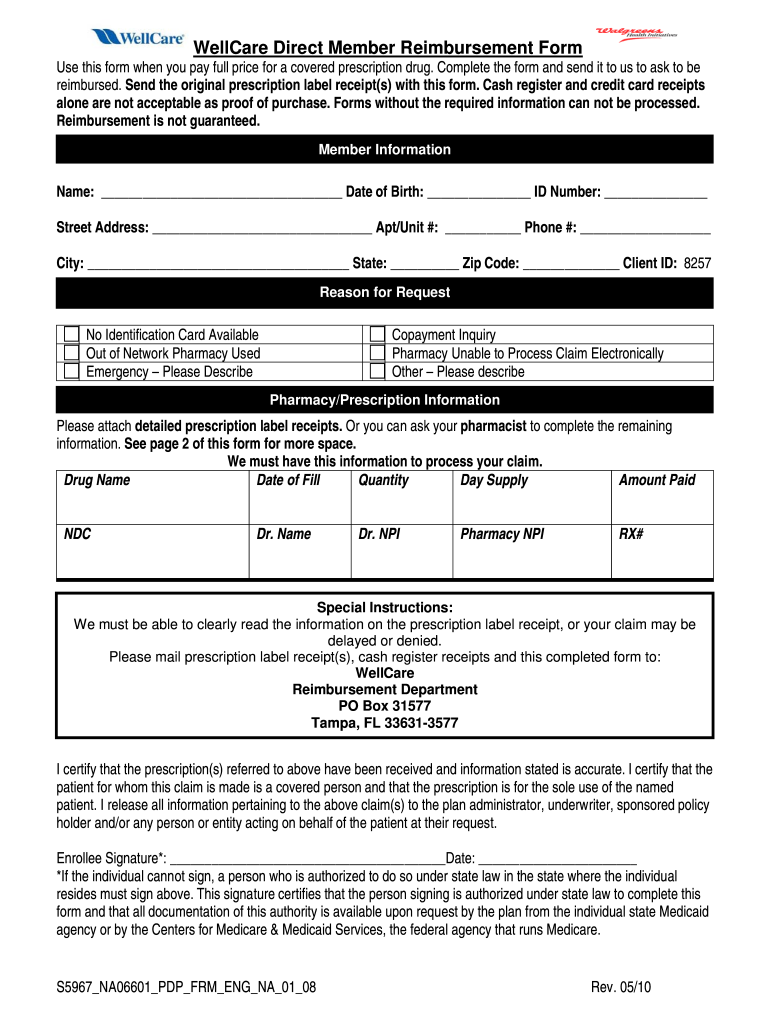 Wellcare Reimbursement Form