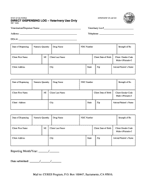 Direct Dispensing Log Veterinary  Form