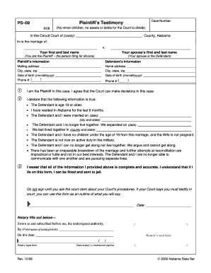 Printable Alabama Divorce Papers PDF  Form
