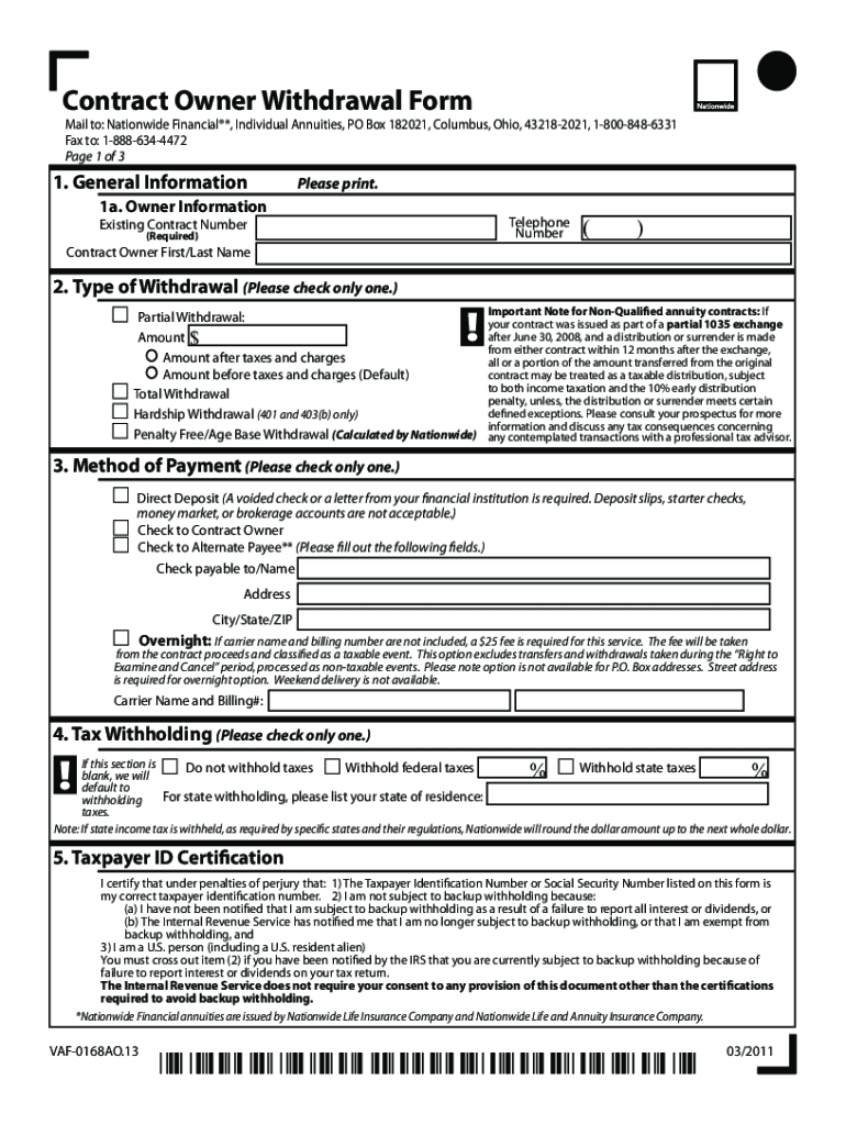  Nationwide Contract Owner Withdrawal Form 2011-2023