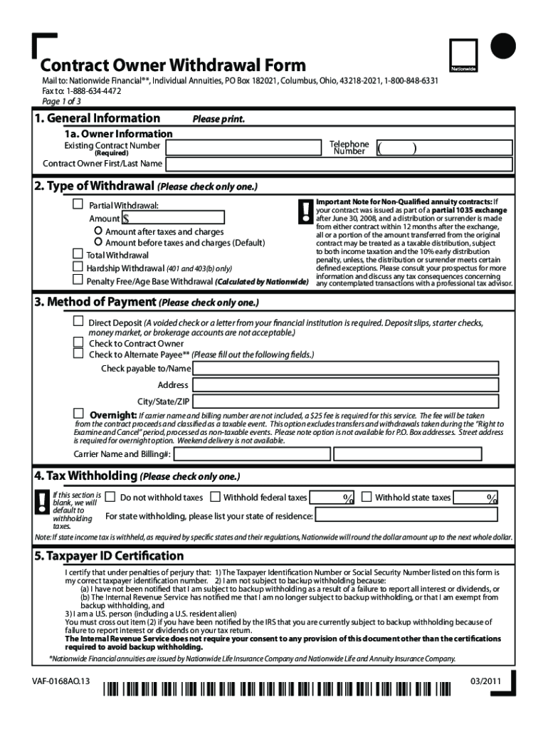  Nationwide Contract Owner Withdrawal Form 2011-2024