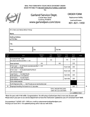 Garland Pen Refills  Form