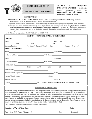 Camp Sloane Medical Form