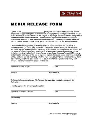 MEDIA RELEASE FORM ITunes U Texas A&amp;M University Itunes Tamu